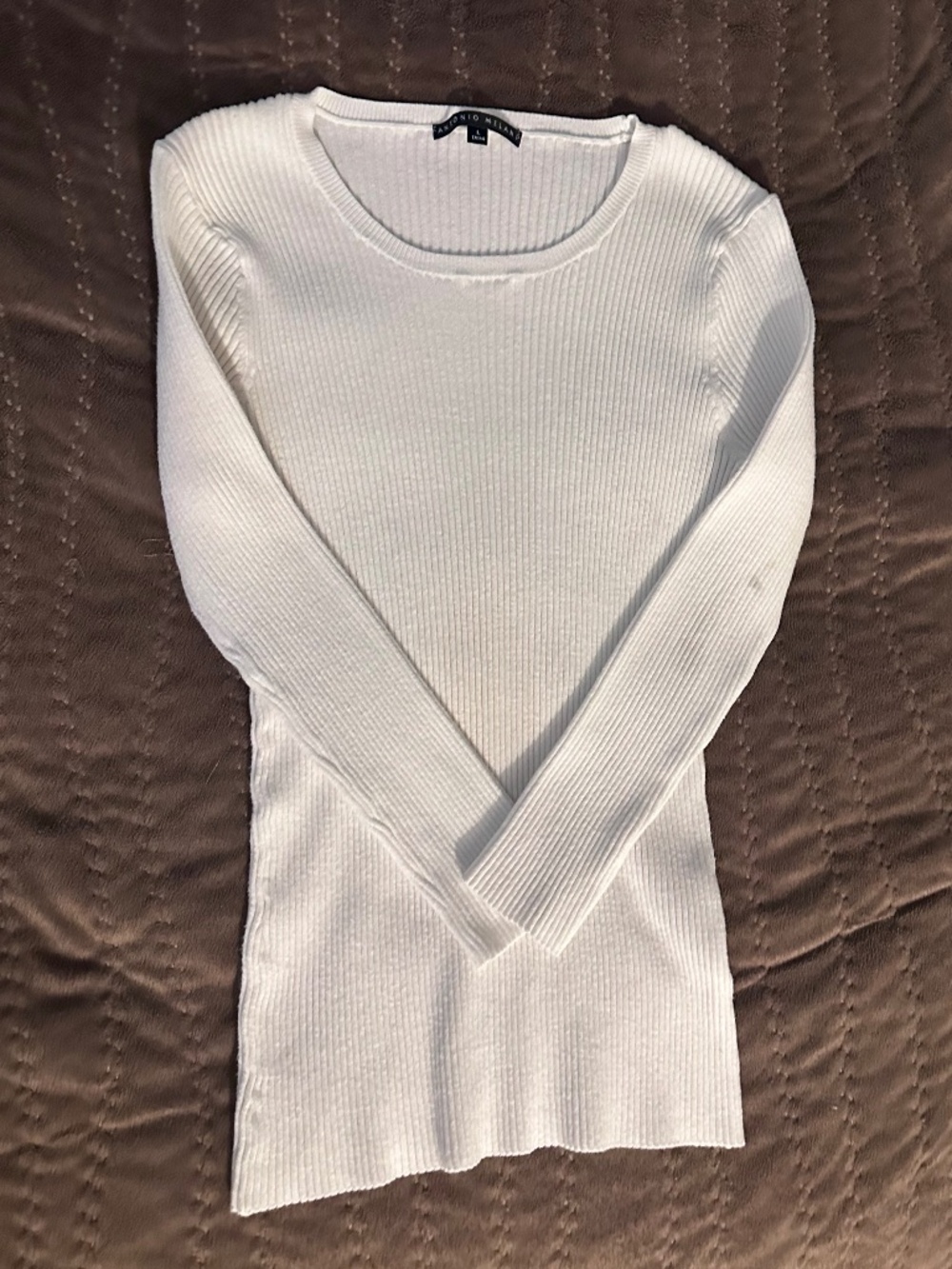 Antonio Melani white ribbed long sleeve pullover sweater.  Size L